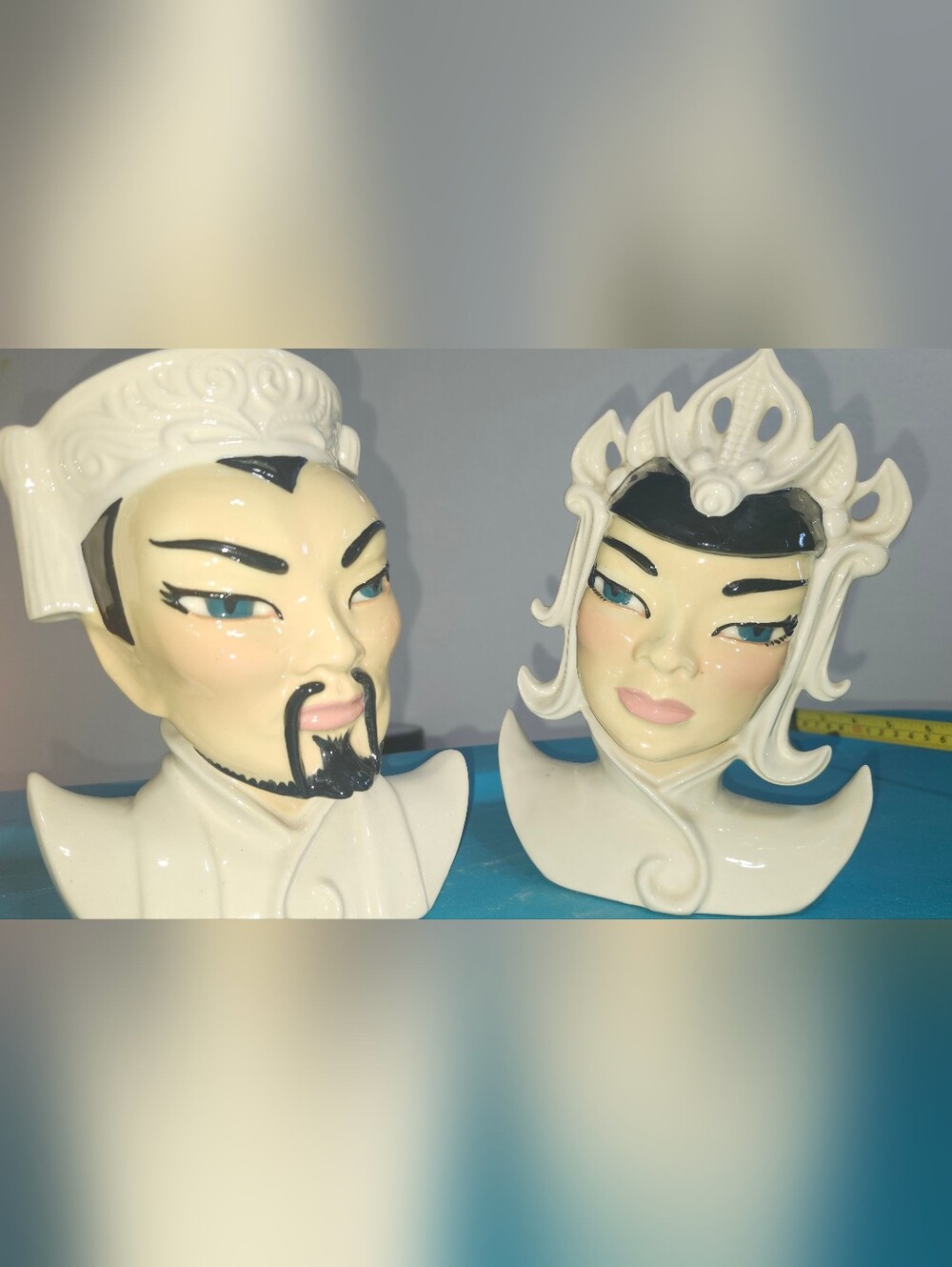 Ceramic Asian-Inspired Decorative Busts - White and Black